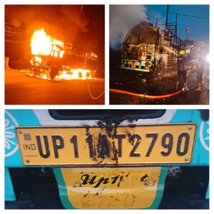 उत्तराखंड / हरिद्वार : हाईटेंशन लाइन गिरने से ट्रक में लगी भीषण आग, फायर सर्विस ने डीजल टैंक फटने से बचाया_देखे विडिओ !!