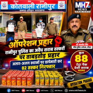 उत्तराखंड/हरिद्वार:ऑपरेशन प्रहार: रानीपुर पुलिस का अवैध शराब तस्करों पर बड़ा एक्शन, दो आरोपी गिरफ्तार