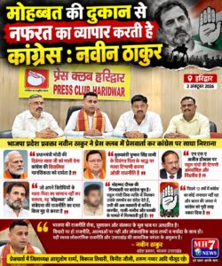 उत्तराखंड / हरिद्वार : मोहब्बत की दुकान का दावा करने वाली कांग्रेस नफरत का व्यापार कर रही: नवीन ठाकुर (भाजपा)